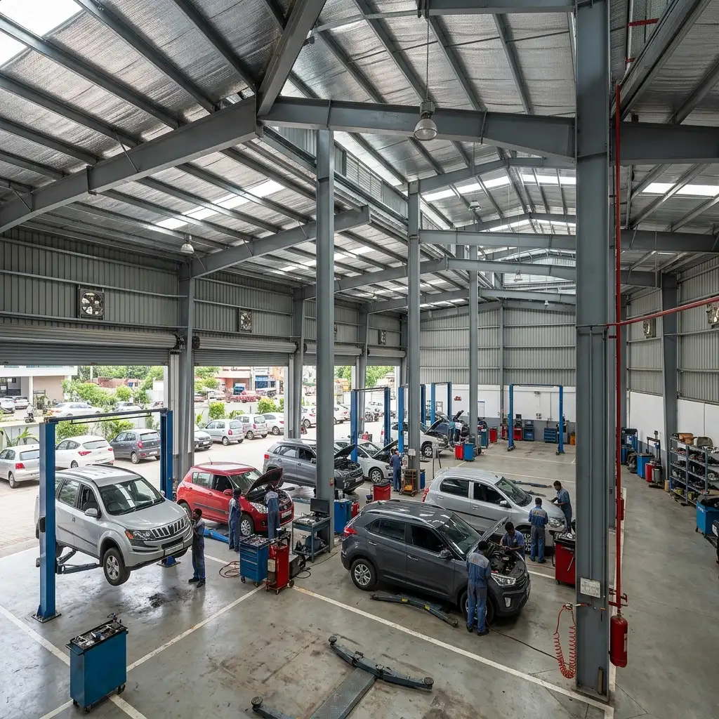 Modern automobile service center with galvanized PEB