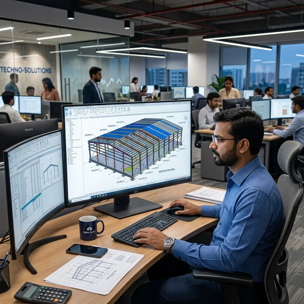 Engineer looking at BIM model of PEB