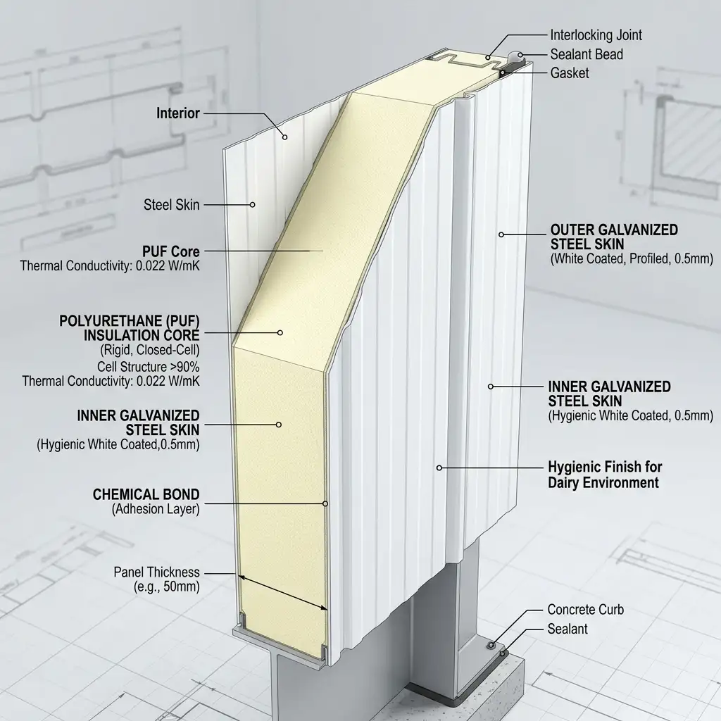 Technical cross-section of a PUF Sandwich Panel
