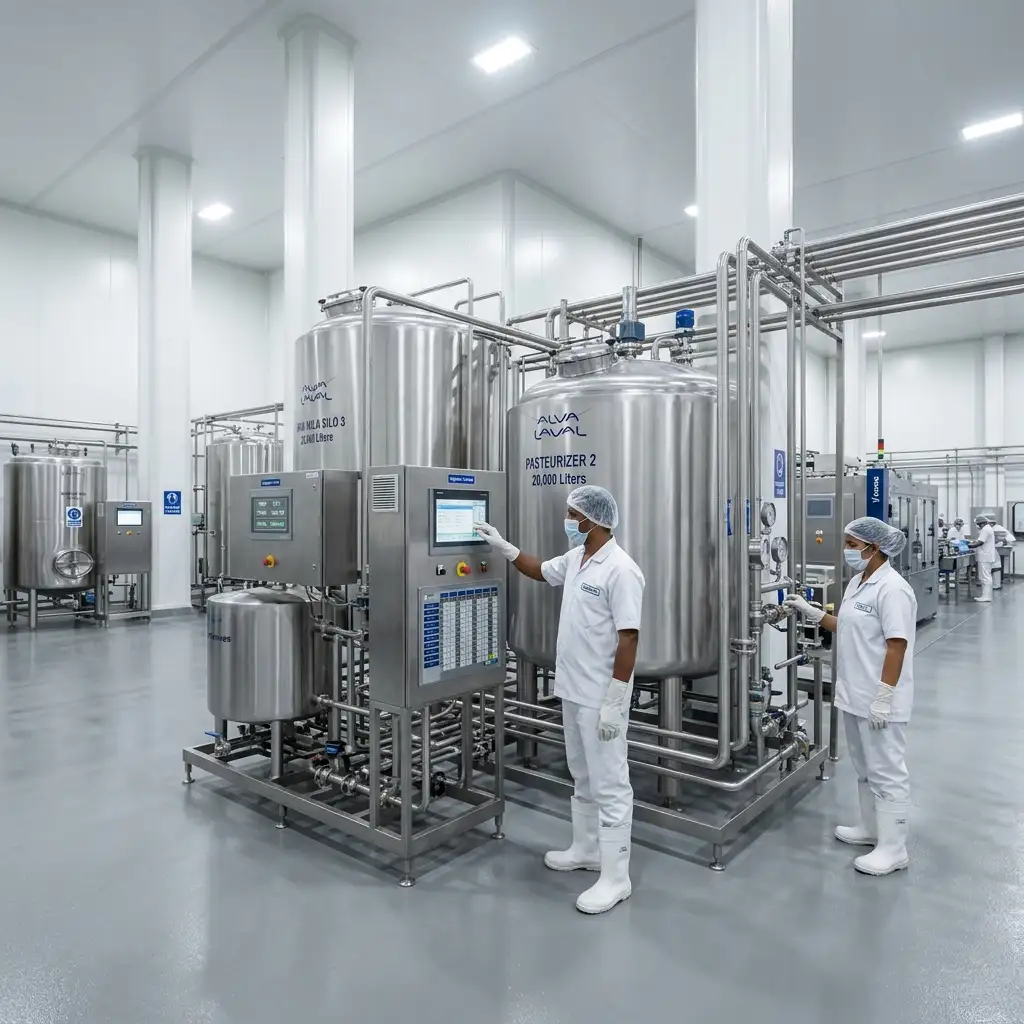 Interior of a hygienic milk processing factory