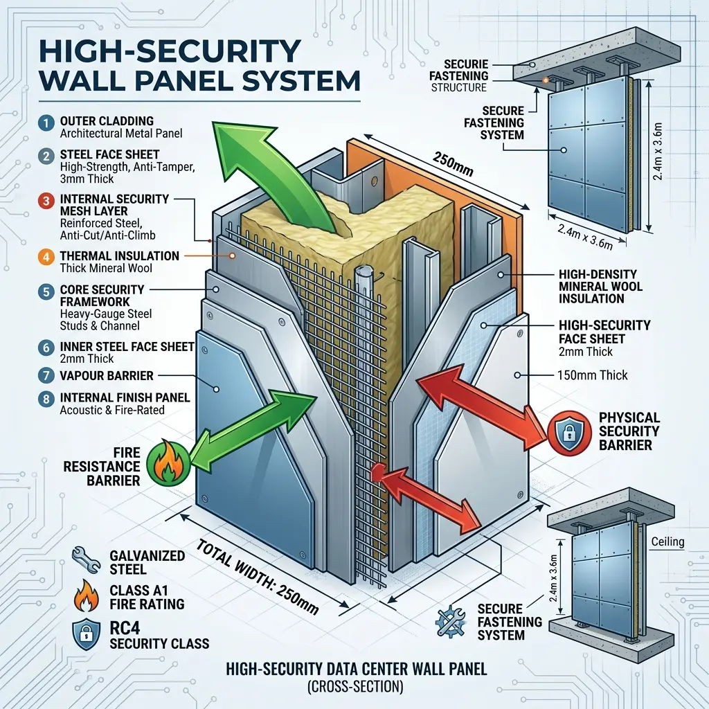 Topology of a high-security wall panel for data centers
