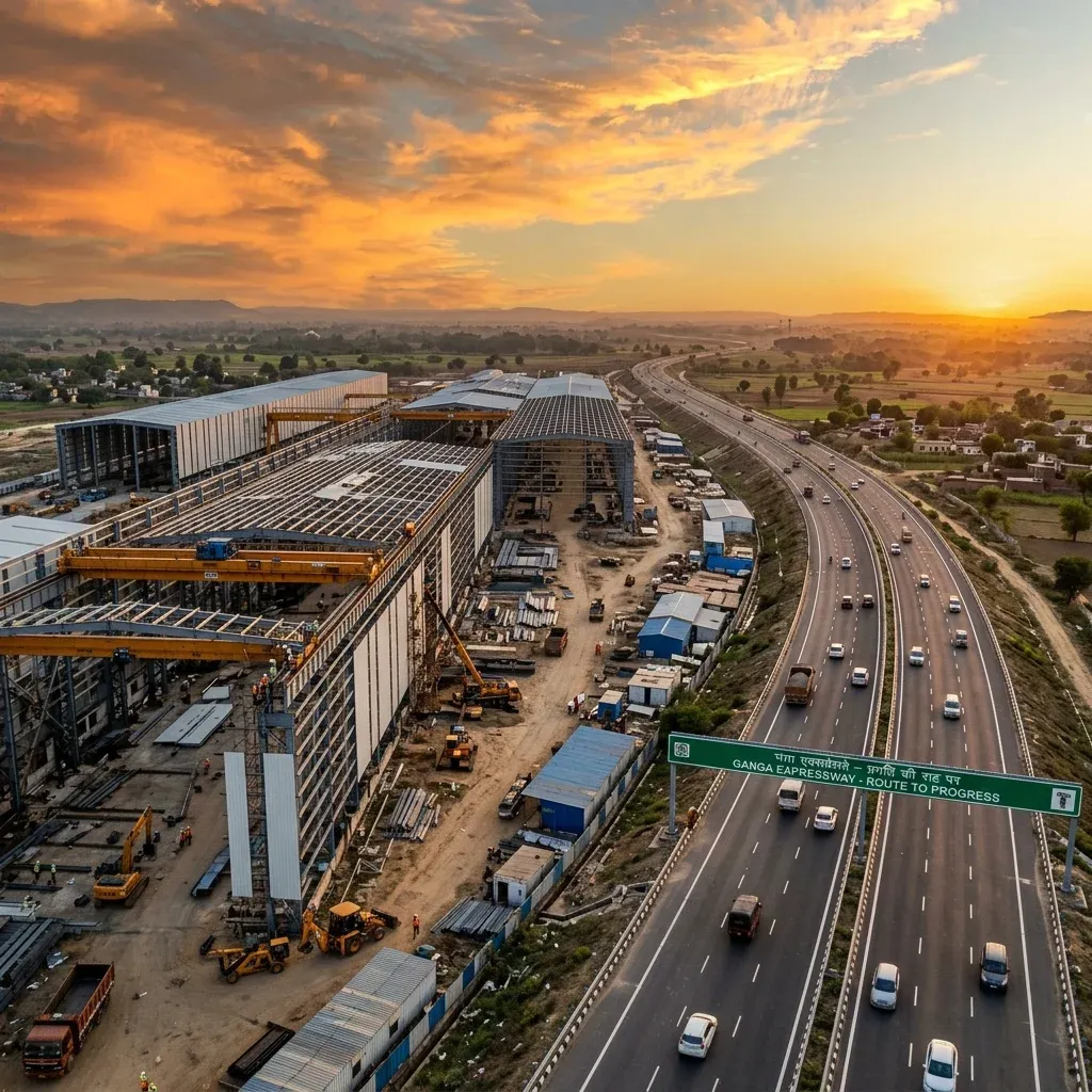 Massive PEB factory construction near Ganga Expressway