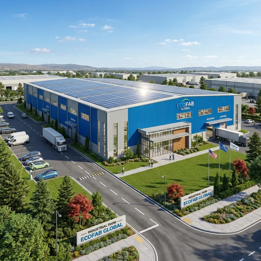 Eco-friendly modern PEB factory exterior with solar panels