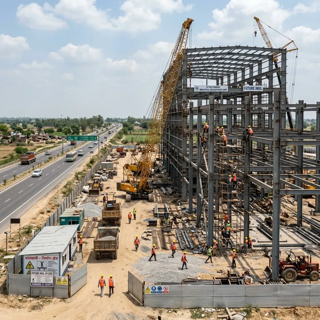 Construction site of a factory near an expressway