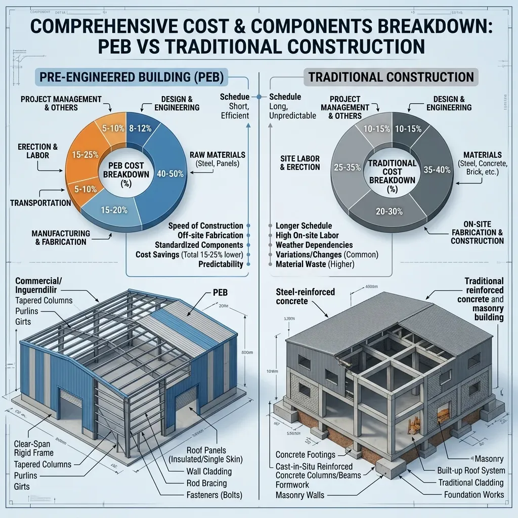 Infographic of PEB vs Traditional Cost