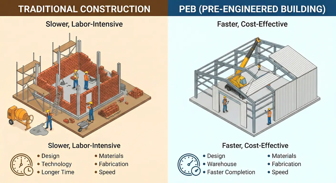 Traditional Construction vs PEB Comparison