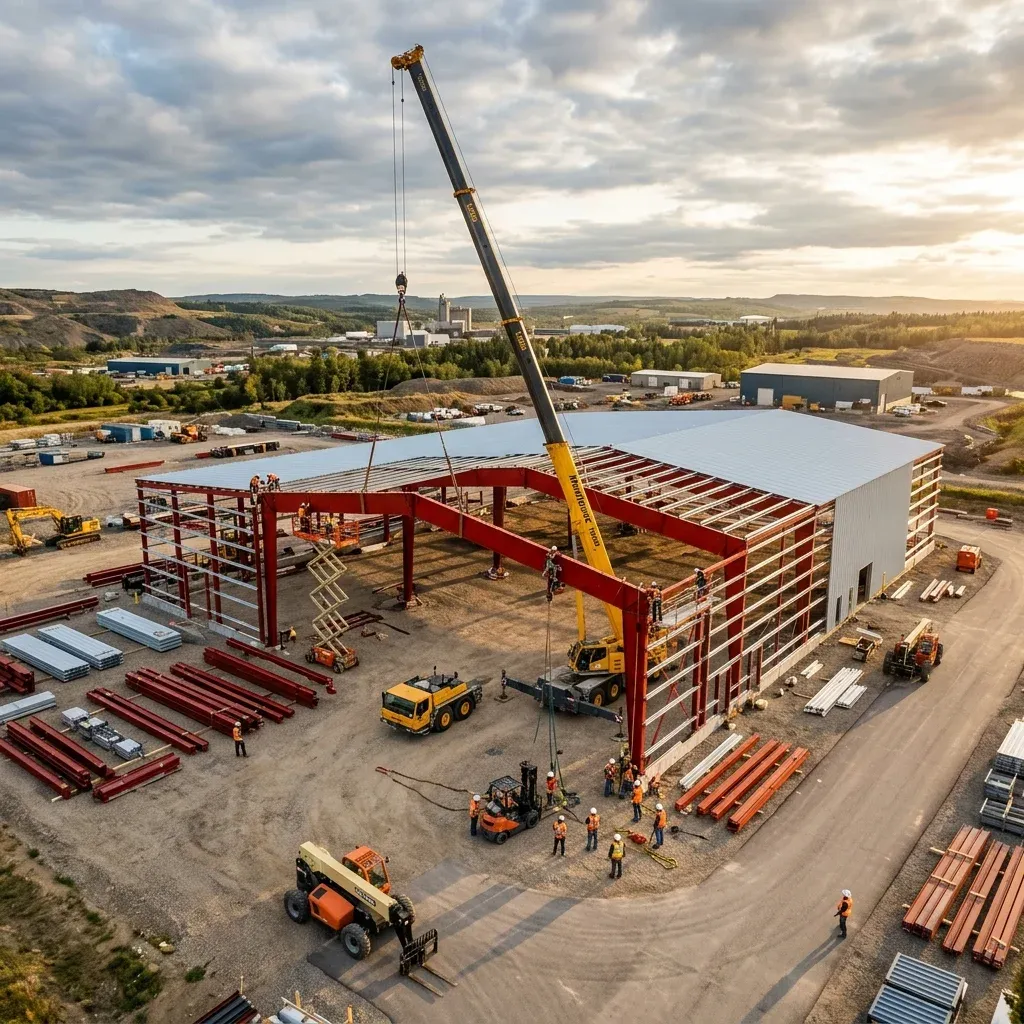 Rapid deployment of PEB steel building with a crane
