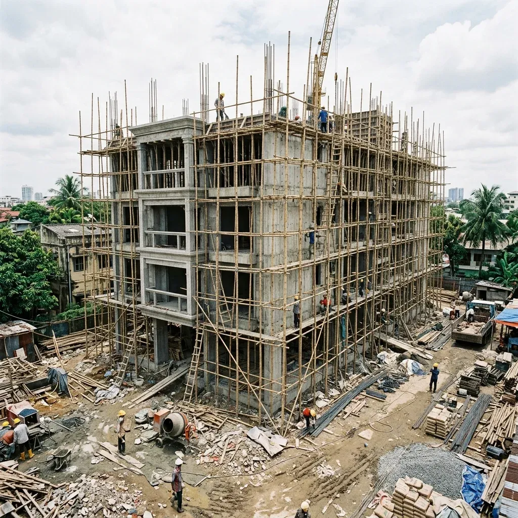 Slow and messy traditional concrete construction site