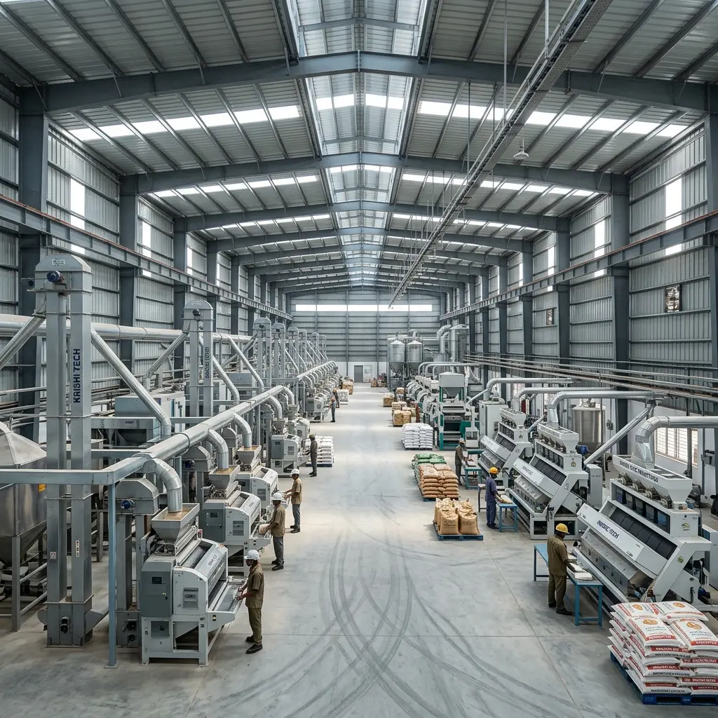 Modern rice mill factory in Eastern UP with clear-span structure