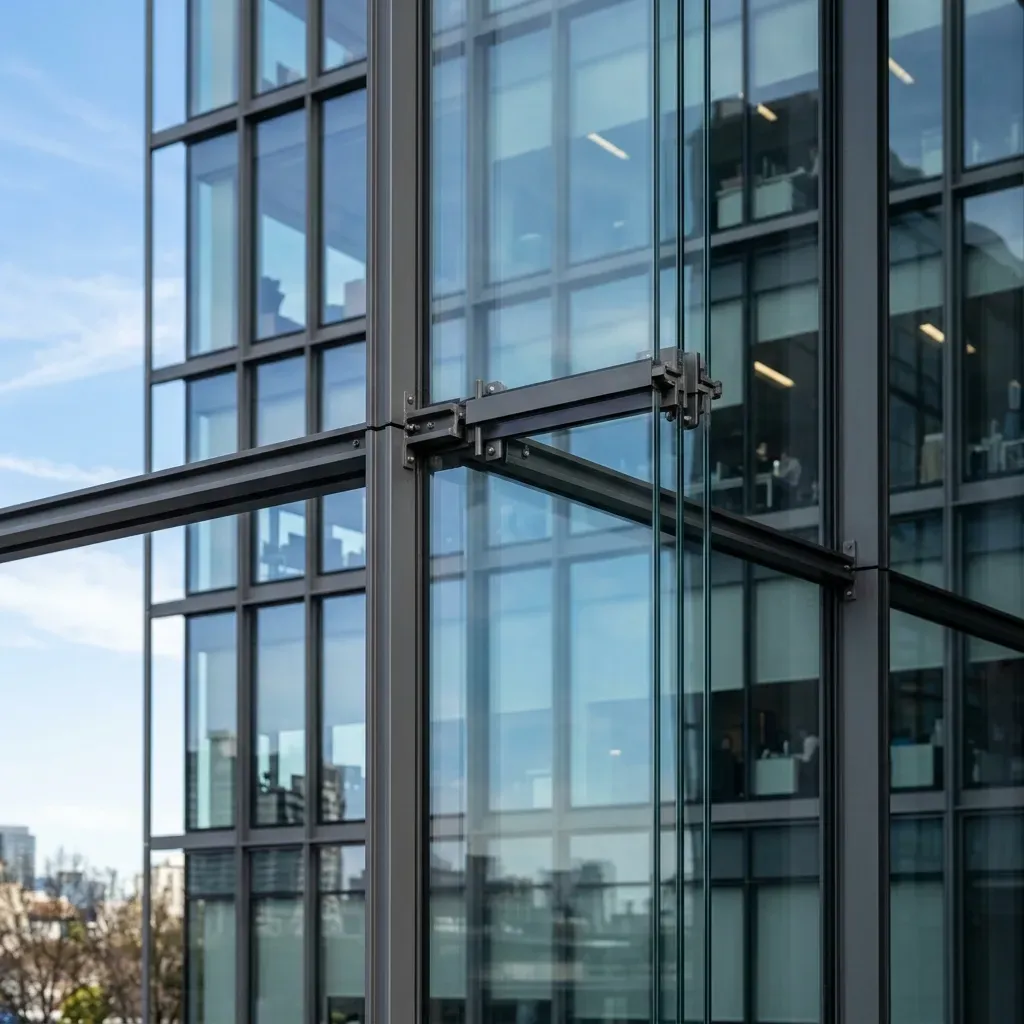 Close-up of modern glass and steel facade