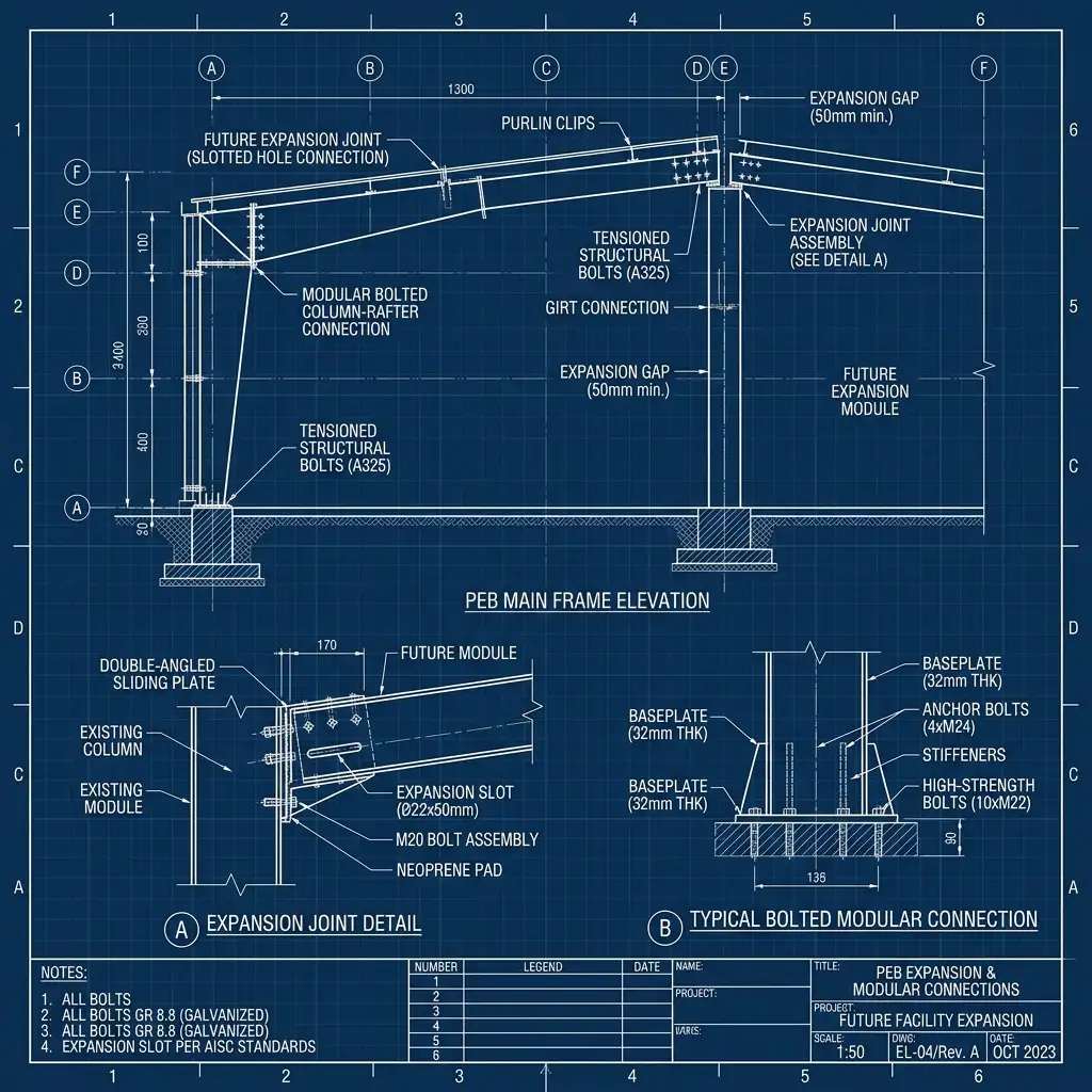 Blueprint illustrating future expansion joints in a PEB structure