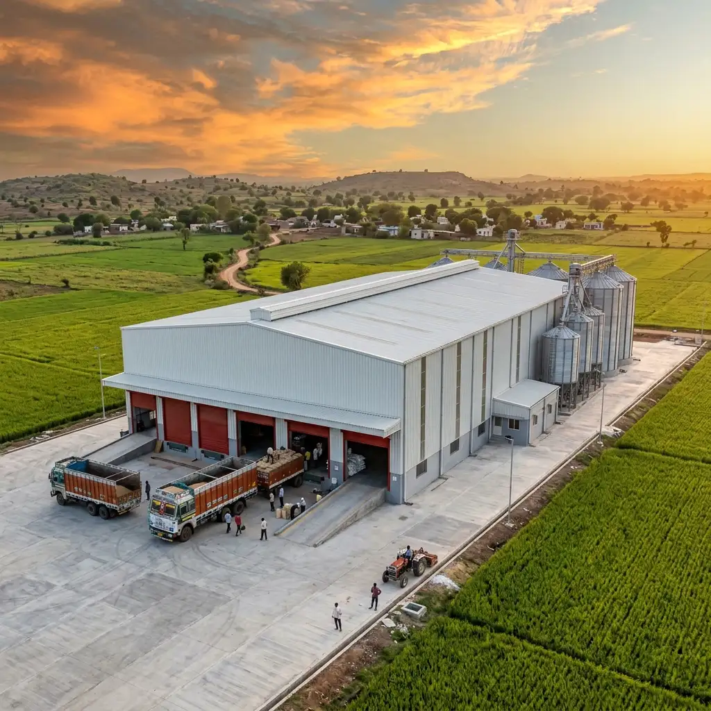 Massive steel PEB warehouse for agricultural grain storage