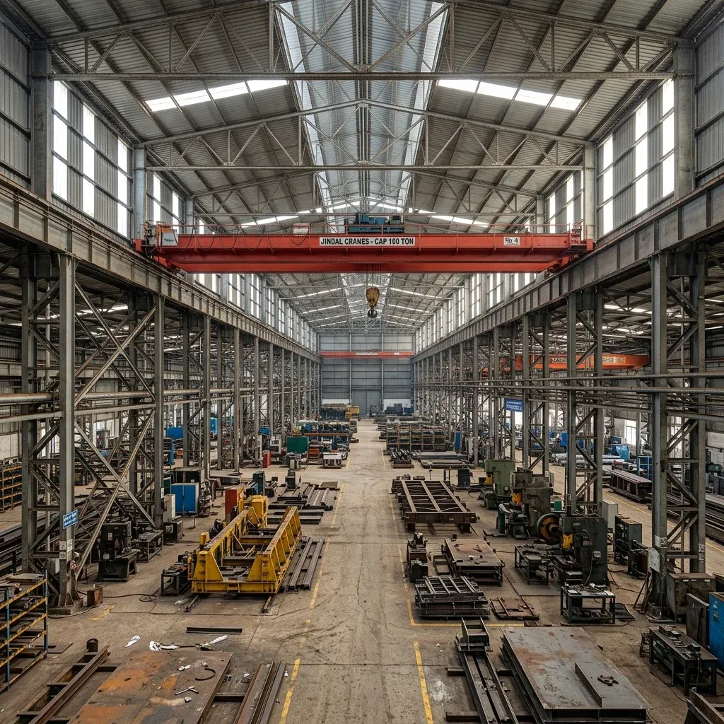 Massive clear span interior with overhead gantry crane for heavy manufacturing