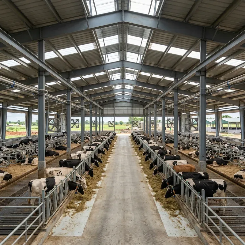 Systematic PEB Dairy Farm Structure in India with Cows