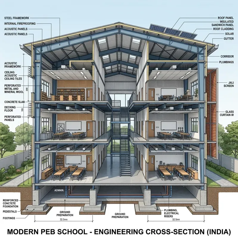 School PEB Structure Detailing Cross Section